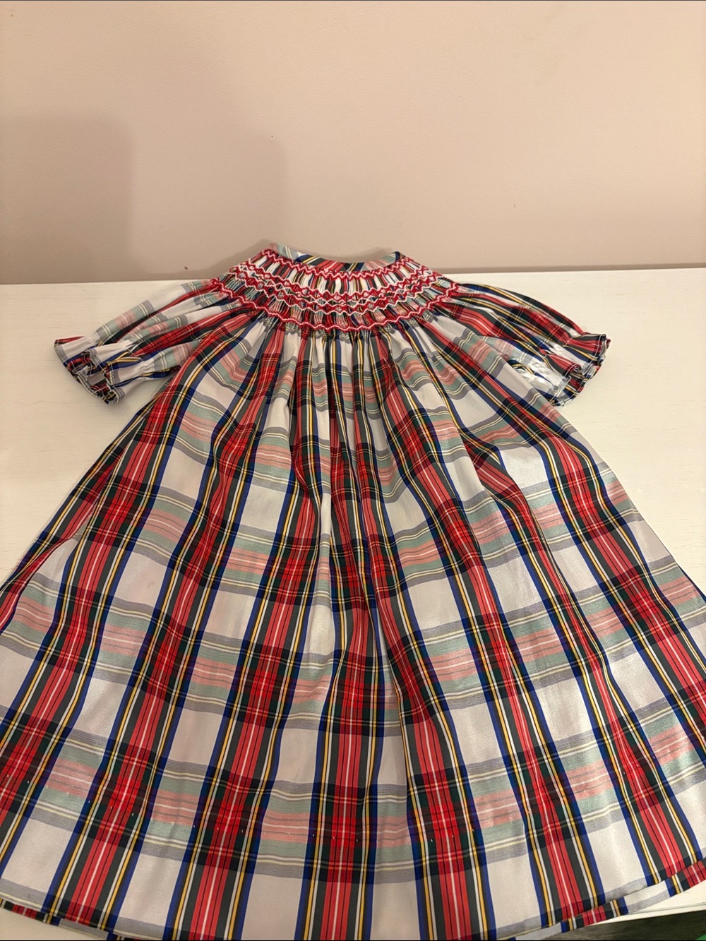Girls' Red Plaid Smocked Formal Dress